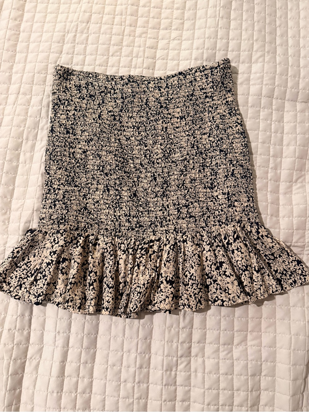 Japna Black and Cream Floral Ruffle-Hem Mini Skirt